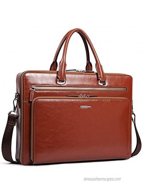 BOSTANTEN Mens Leather Business Bag 15.6 Inch Laptop Bag Office Work Bags Vintage Slim Shoulder Briefcase Handbags Brown