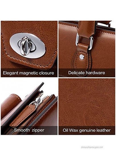 CLUCI Briefcase for Women Oil Wax Leather Vintage 15.6 Inch Laptop Business Shoulder Bag