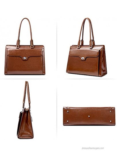 CLUCI Briefcase for Women Oil Wax Leather Vintage 15.6 Inch Laptop Business Shoulder Bag