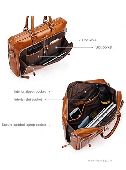 Cluci Oil Wax Genuine Leather Briefcases for Men Slim 15.6 Laptop Case Business Messenger Carry On Shoulder Bags for Women Brown