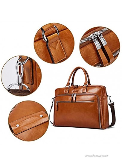 Cluci Oil Wax Genuine Leather Briefcases for Men Slim 15.6 Laptop Case Business Messenger Carry On Shoulder Bags for Women Brown