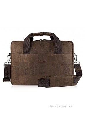 Corkor Men Briefcase Shoulder Messenger Laptop Bag for Work School Vegan Cork Black Color