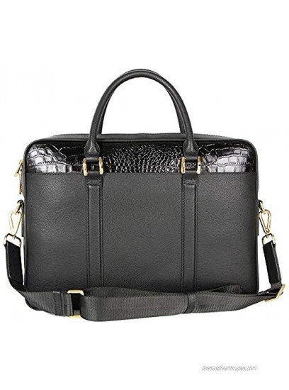 EZZOTI Milan Genuine Italian Leather Briefcase Messenger Bag Laptop Office Bag Black Crocodile Effect