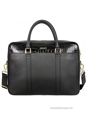 EZZOTI Milan Genuine Italian Leather Briefcase Messenger Bag Laptop Office Bag Black Crocodile Effect