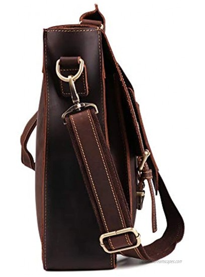 HKANG® Men Women Crazy Horse Leather Large Size 15.6 inch Briefcase Laptop Bag Messenger Shoulder Bag Give Away Genuine Leather Driver License Card package,Brown