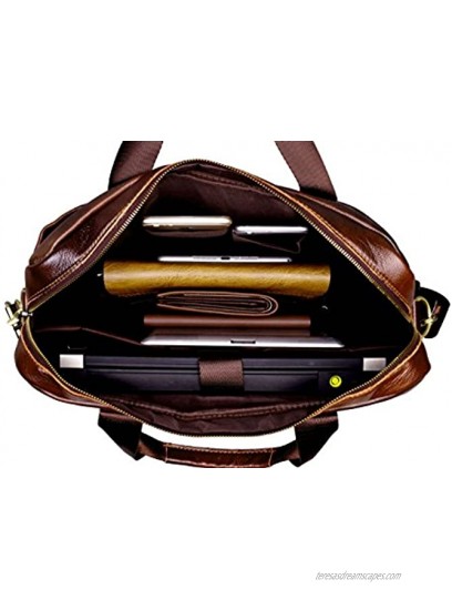 Leather Briefcase,VIDENG Geunine Leather 14 Inch Laptop Bag with Strap,Business Shoulder Bag Handle Bag Tablet Briefcase for Computer Notebook Tablet Under 15.6 Inch for Men Women Coffee Brown-VCP