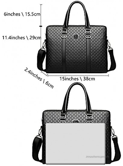 Leather Men Briefcase Laptop Handbags 14 Inch for Men Women Executive Business Luxurious Messenger Shoulder Bag Office Travel Weekend Navy Blue