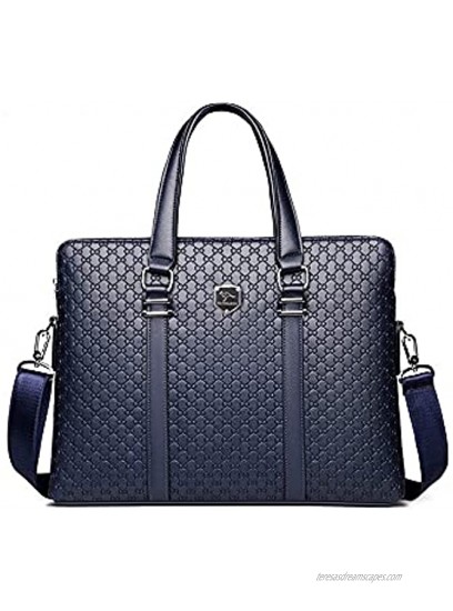 Leather Men Briefcase Laptop Handbags 14 Inch for Men Women Executive Business Luxurious Messenger Shoulder Bag Office Travel Weekend Navy Blue