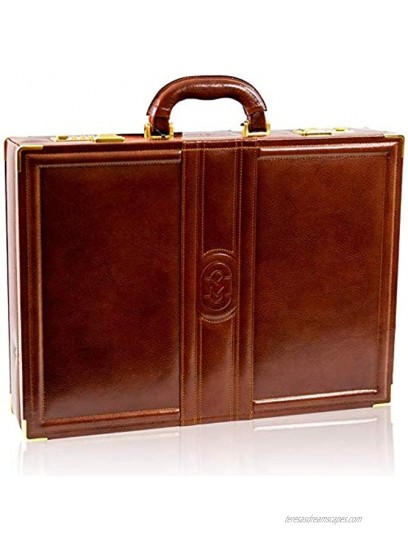 Marino Orlandi Men's Large Italian Designer Viceroy Briefcase Genuine Leather Top Handle Attache Bag in Cognac Aged Double Gusset Design