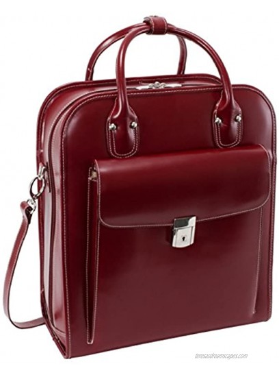 McKleinUSA W Series LA Grange Top Grain Cowhide Leather 15 Leather Vertical Patented Detachable -Wheeled Ladies' Laptop Briefcase Red 96496 12 x 2.5 x 15 inches