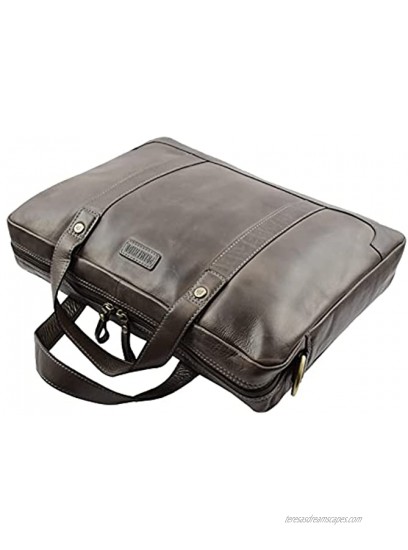 Mens Genuine Leather Slim Vintage Briefcase Cross Body Work Organiser Satchel HLG077 Black
