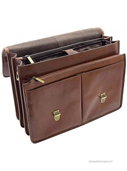 Mens Italian Leather Brown Briefcase Expandable Office Bag Messenger Laptop Case Thomas