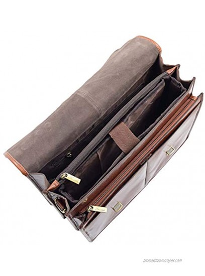 Mens Italian Leather Brown Briefcase Expandable Office Bag Messenger Laptop Case Thomas