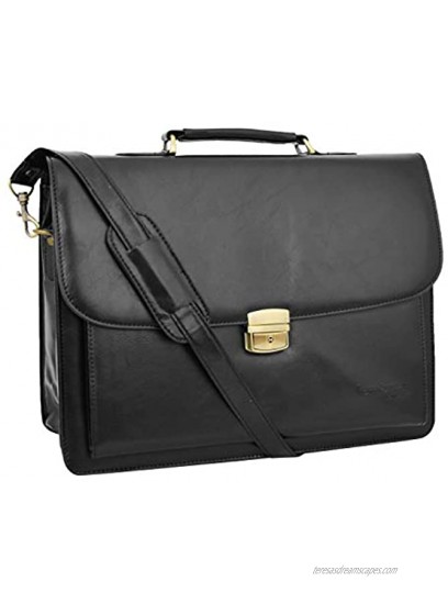 Mens pu Leather Briefcase Black Laptop Bag A4 Office Business Organiser Satchel Andy
