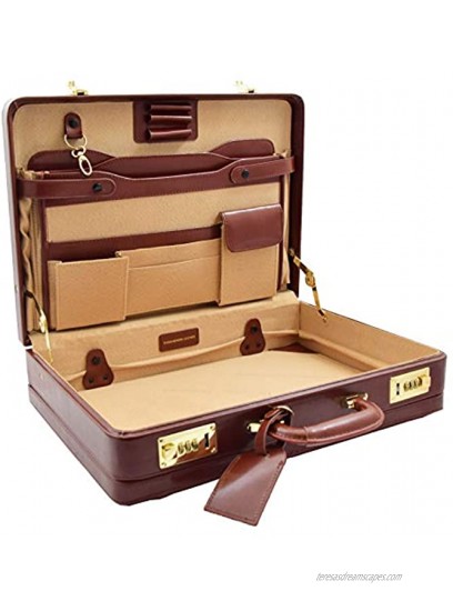 Mens Real Leather Attache Case Classic Executive Briefcase Business Office Bag HLG700 Cognac