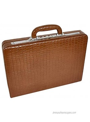 Slimline Brown Leather Attache Case Croc Print Briefcase Dual Lock Office Bag Mark
