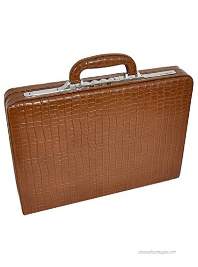 Slimline Brown Leather Attache Case Croc Print Briefcase Dual Lock Office Bag Mark