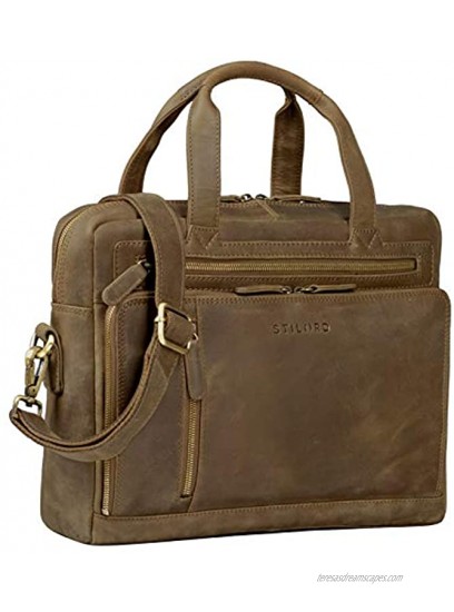 STILORD 'Avery' Business Bag Leather Women Men Shoulder Bag Vintage Satchel Briefcase Work 13.3 inch Laptop Bag for MacBooks Colour:Middle Brown