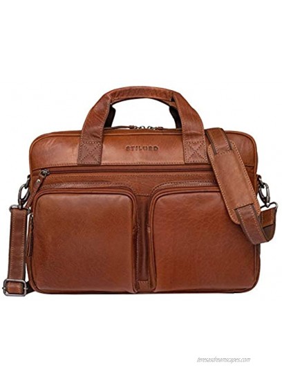 STILORD 'Caesar' Leather Business Briefcase 15,6 inch Laptop Bag Vintage Shoulder Bag DIN A4 Portfolio Trolley Attachable Colour:Cannes Brown