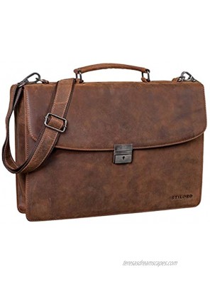 STILORD Leather Briefcase Portfolio Men & Women Shoulder Bag Classic Design Business Work Bag Leather Black Colour:Missouri Brown