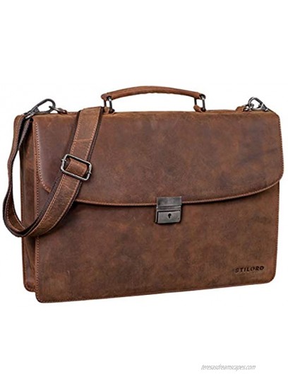 STILORD Leather Briefcase Portfolio Men & Women Shoulder Bag Classic Design Business Work Bag Leather Black Colour:Missouri Brown