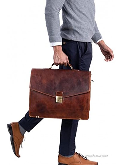 STILORD 'Morpheus' Briefcase Leather Men Large Vintage Portfolio for Laptop Shoulder Bag XXL Teacher School Business Work Genuine Leather Colour:Prestige Brown