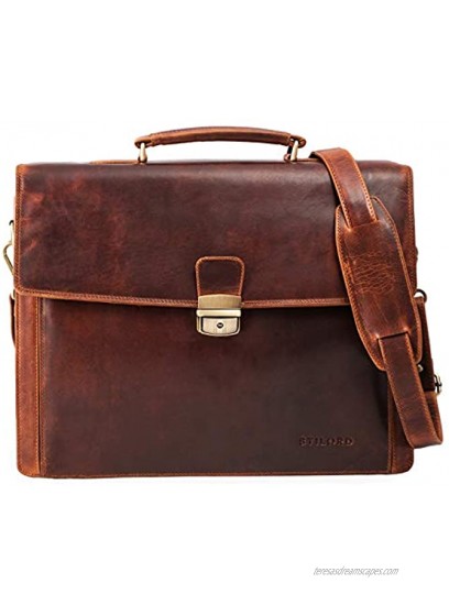 STILORD 'Noel' Briefcase Leather Men Vintage Classic Working Bag for Business Office Shoulder Bag Laptop Bag 13,3 inches with Trolley Sleeve