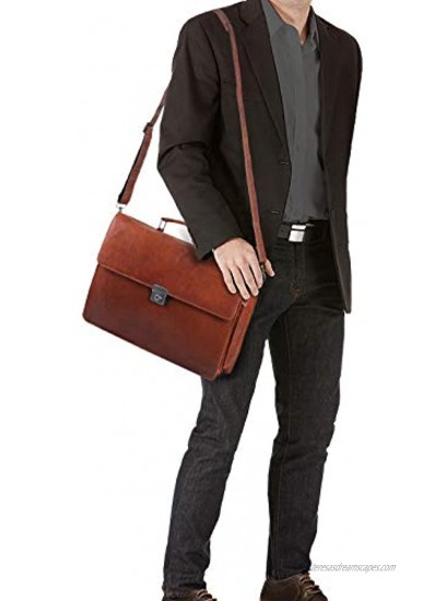 'STILORD 'Robert' Leather Briefcase with 15.6 inches Laptop Compartment Portfolio Men & Women Classic Design Business Work Bag Leather Black Colour:Brandy Brown