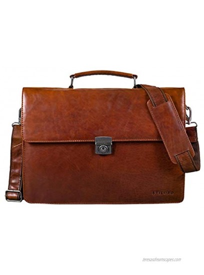 'STILORD 'Robert' Leather Briefcase with 15.6 inches Laptop Compartment Portfolio Men & Women Classic Design Business Work Bag Leather Black Colour:Brandy Brown