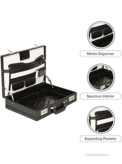 Tassia Attache Leather Look Expanding Briefcase Twin Combination Locks