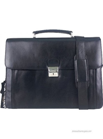 UNICORN Black Real Leather Bag Business Executive Briefcase Keylock Messenger #6N