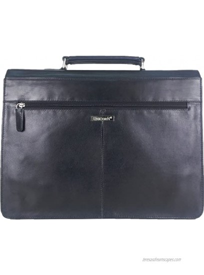 UNICORN Black Real Leather Bag Business Executive Briefcase Keylock Messenger #6N