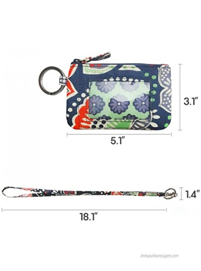 ANNAMITO POP Wonderful Pattern Cotton Zip ID Case Wallet Marble Card Badge Holder With Key Ring Coin Lanyard For Girl Ladies Women Gift