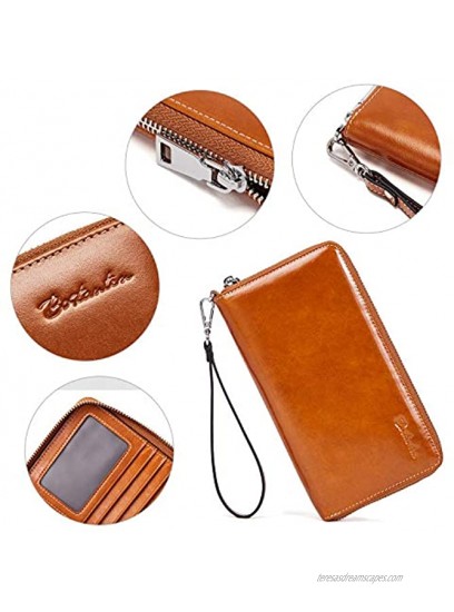 BOSTANTEN Leather Wallets for Women RFID Blocking Zip Around Credit Card Holder Phone Wristlet Clutch