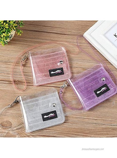 Clear Wallet for Women Bifold Wallet Purse with Lanyard Cute Jelly Coin Pouch ID Case Silver