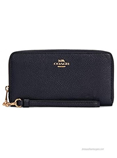 Coach Women's Long Zip Around Wallet in Pebbled Leather Midnight