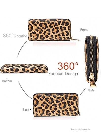 Fanwill Leopard Print Wallet For Women Cheetah Purse Zip Around Card Holder leopard 1