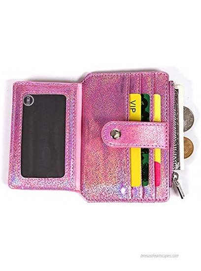 Fida&Moon Glitter Girl Small Wallet RFID Blocking Coin Purse Clip Card Holder Glitter Pink