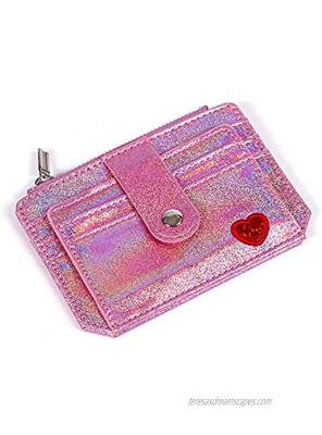 Fida&Moon Glitter Girl Small Wallet RFID Blocking Coin Purse Clip Card Holder Glitter Pink
