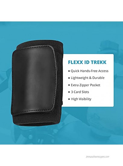 FLEXX ID TREKK Wearable Wallet with ID Badge Holder for Quick Hands-Free Access Secure Wallet featuring 3 Card Slots & Convenient Zipper Pocket Black Textured Leather