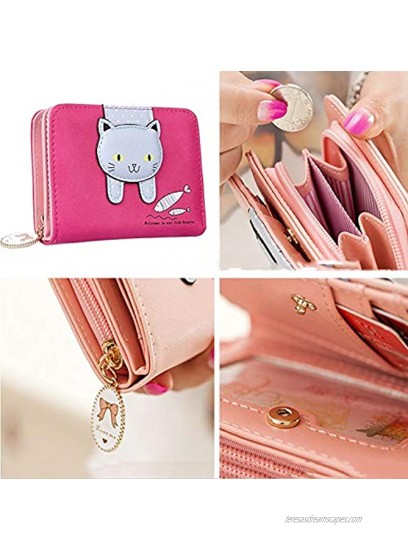 Girls Wallet Cute Cat Wallet Cat Pattern Purse Coin Card Holder Zipper Wallet Rosy