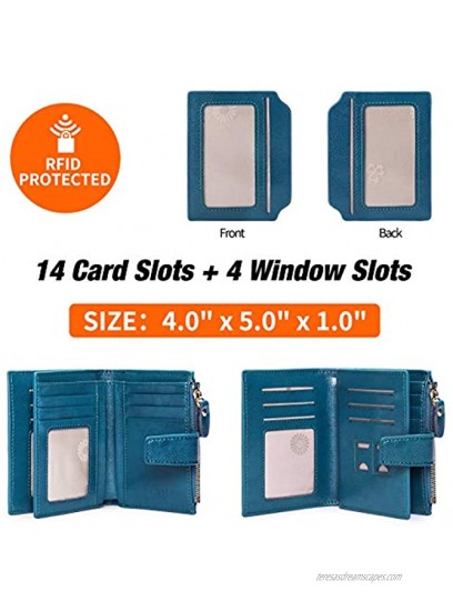 GOIACII Women Leather Wallets Small RFID Blocking Bifold Zipper Pocket Card Holder with 4 ID Window