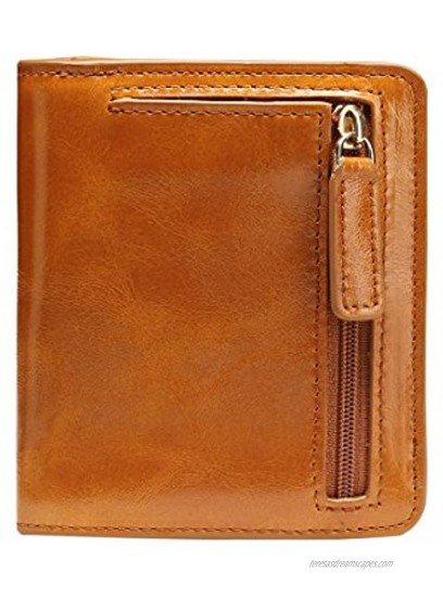 Itslife Women's Rfid Blocking Small Compact Bifold Leather Pocket Wallet Ladies Mini Purse with id Window Waxed Brown