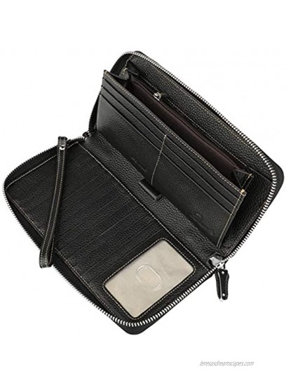 Lavemi Women's RFID Blocking Leather Zip Around Wallet Large Phone Holder Clutch Travel Purse Wristlet
