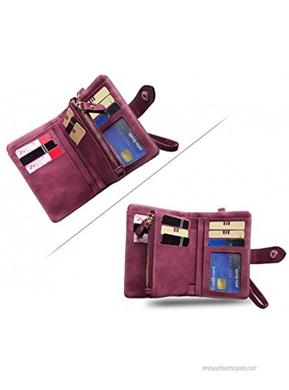 PofeeXIO Womens Small Bifold Leather Wallets Rfid Ladies Wristlet with Card slots id window Zipper Coin Purse