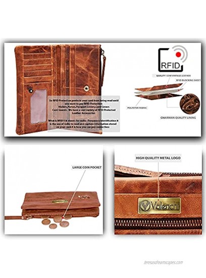 RFID Soft Flexible Leather Wallet for Women-Credit Card Slots Mobile case Coin Purse with ID Window Handmade by LEVOGUE Cognac Vintage