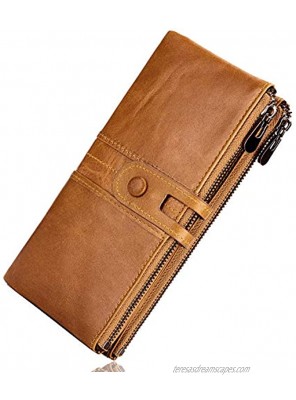 ROULENS Wallet for Women Genuine Leather Card Holder Phone Checkbook Organizer Zipper Coin Purse
