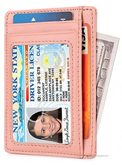 Slim RFID Blocking Card Holder Minimalist Leather Front Pocket Wallet for Women