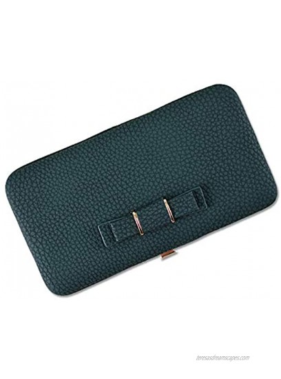 Women Bowknot Wallet Long Purse Phone Card Holder Clutch Large Capacity Pocket Blackish Green