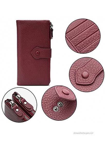 Women RFID Blocking Multi Credit Card Holder Genuine Leather Bifold Slim Wallets with Zipper Pocket